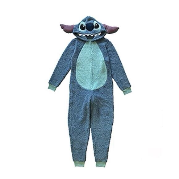 Disney Stitch Blue 3D Ears Zip Up Long Sleeve One Piece Pajama Size L